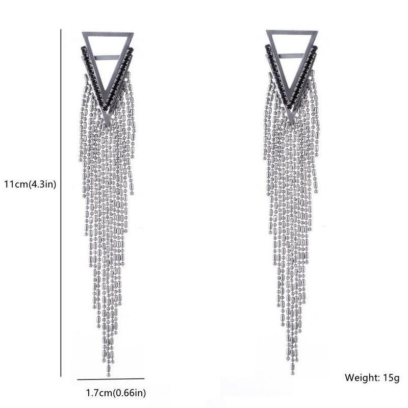 Cercei Geometrice Vintage Triunghi Gol pentru Femei Negru Albastru Ciucure Lung Stras Cercei Atârnători Zircon