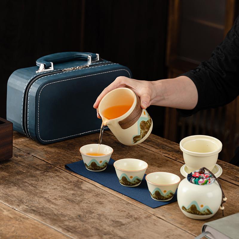 Retro Kung Fu Tea Set, Travel Tea Set, Portable Outdoor Quick Cup, Enterprise Ancient Rhyme Teapot