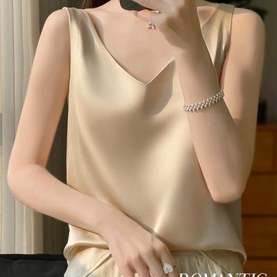 Sommer Damen Seide Camisole Weste Schlank V-Ausschnitt Kurzes Temperament Innen Bluse Top