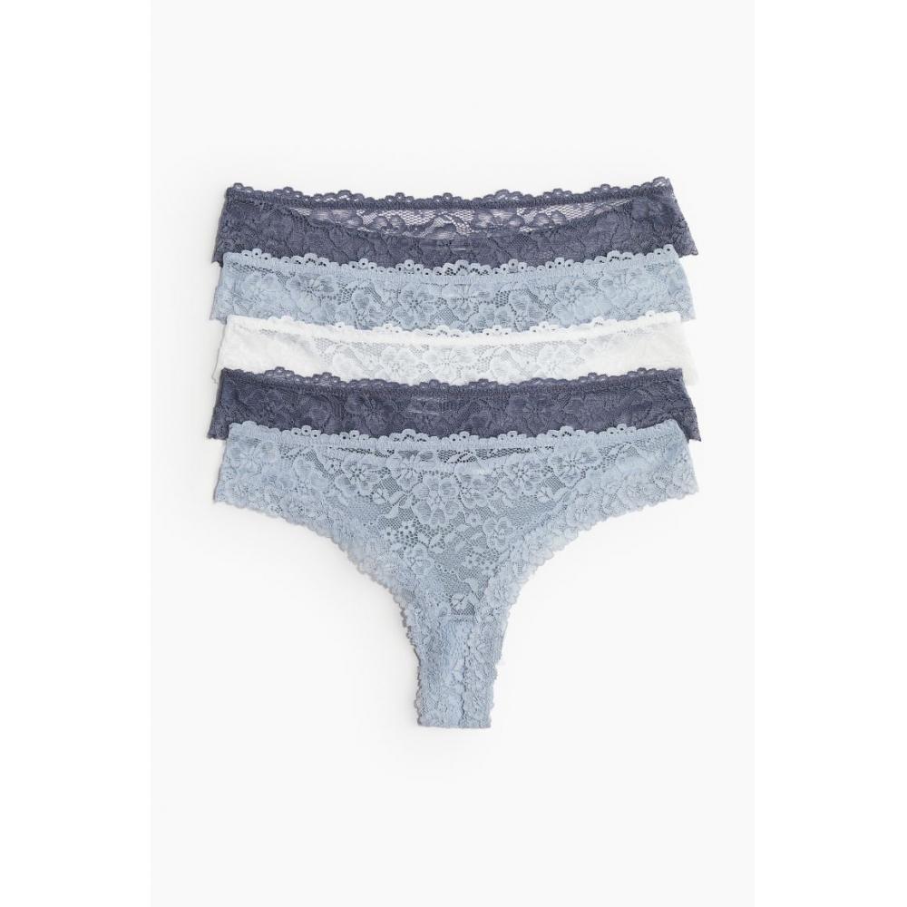 

Комплект из 5 кружевных бразильских трусиков HM Голубой Белый Голубиный