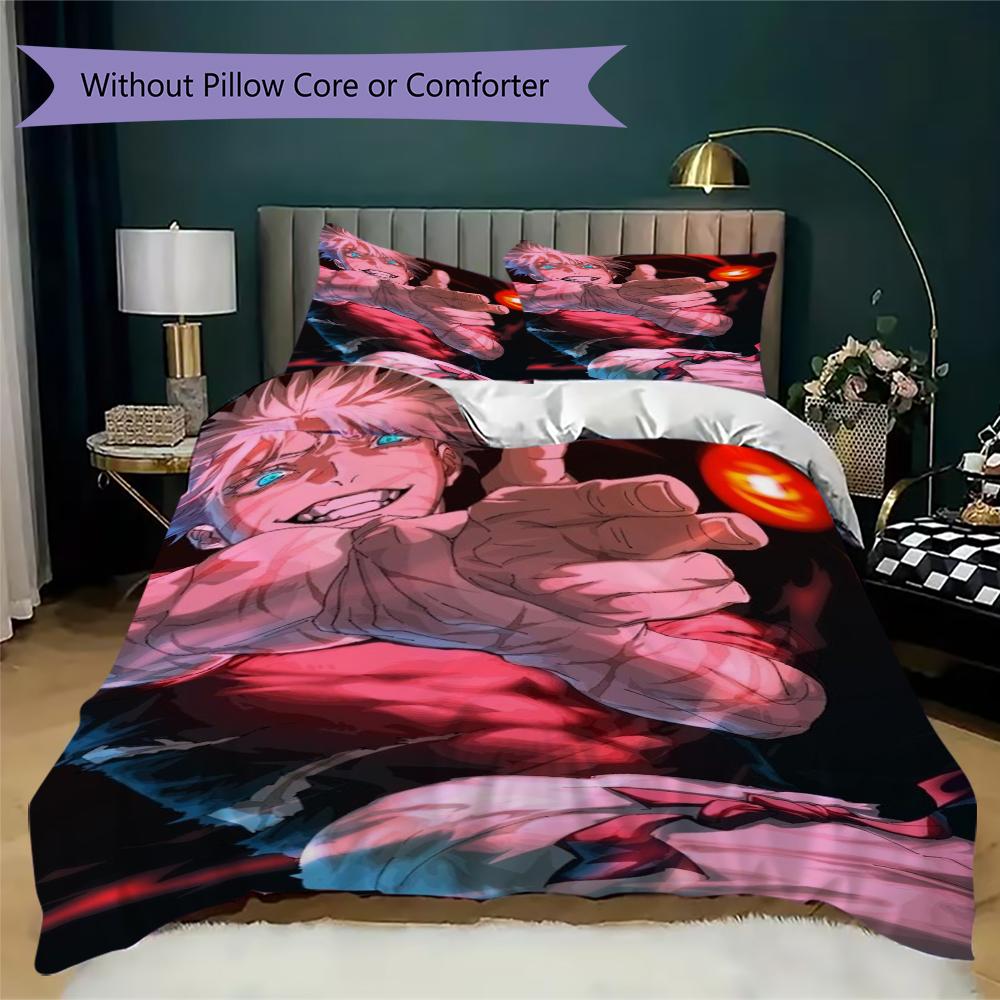 Jujutsu Kaisen Pattern Bedding uilt Set uilt Cover Pillowcase Home Decoration Birthday Gift (1 * duvet cover + 2 * pillowcase without core)