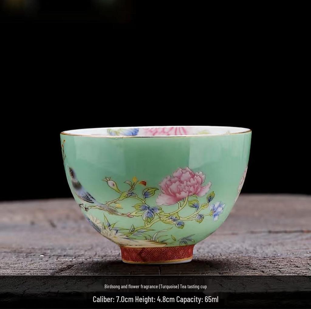 Palace-Style Peony Gongfu Enamel Ceramic Tea Cup Souvenir