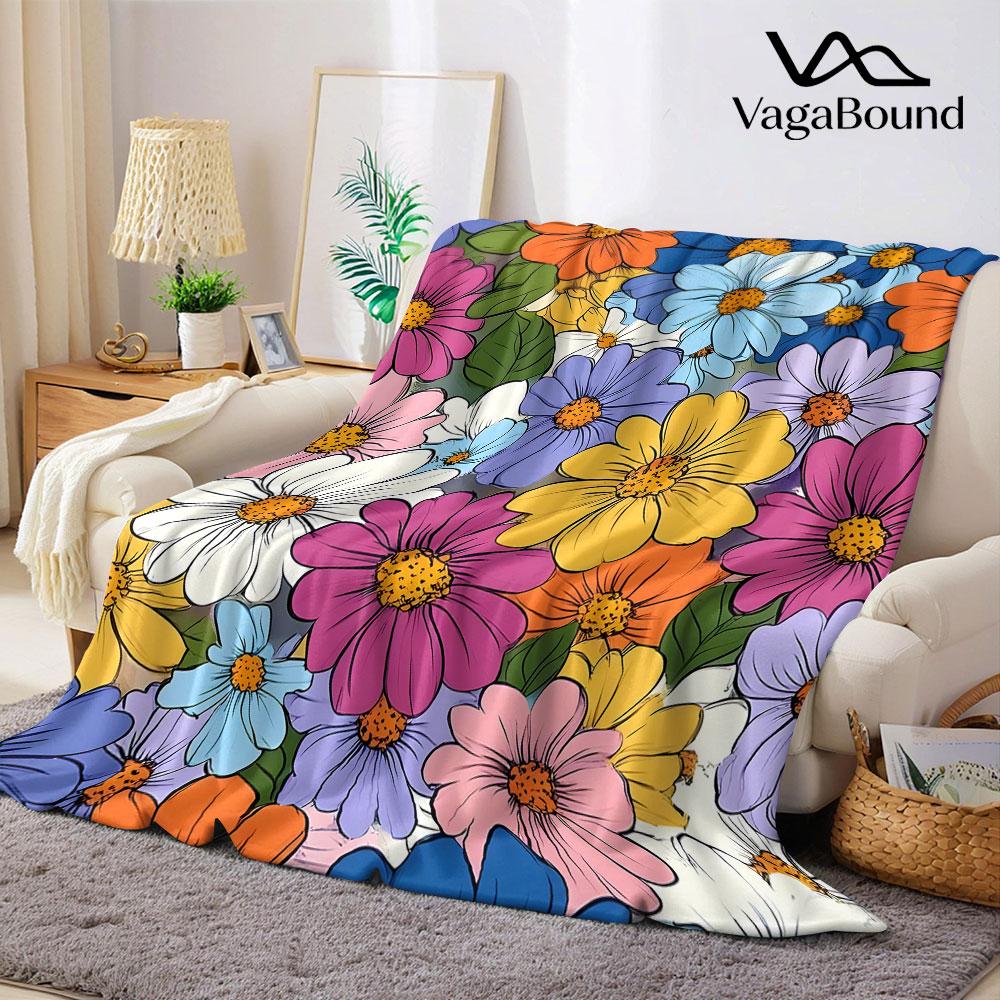 Vibrant Mixed Daisy Flannel Blanket Warm Soft Halloween Christmas Decorative Couch Warm Cozy All-Season Gift
