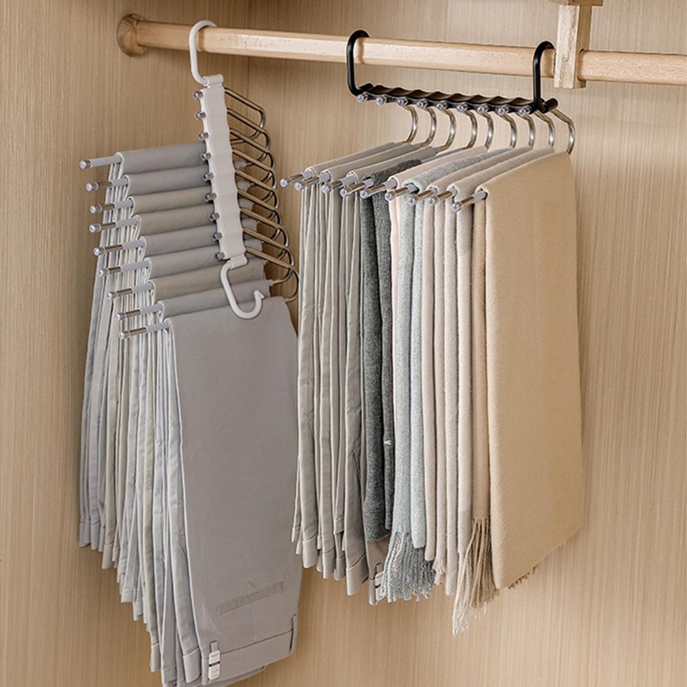 Stainless Steel Multi-Layer Pants Hanger, Foldable 5-Tier Closet Organizer, Non-Slip Space-Saving Rack for Jeans/Skirts