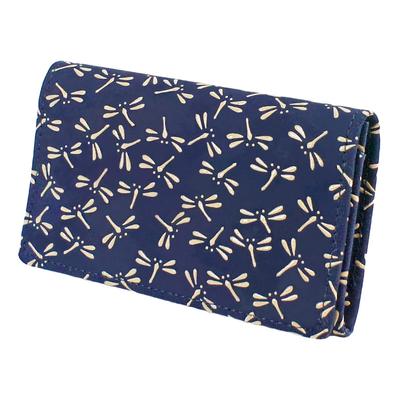 Wizytówka Inden duża granatowo-biała z wzorem ważki etui, pojemność, skóra jelenia, lakier, 2501-14-008