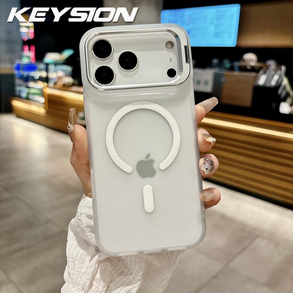 KEYSION Metall-Objektivständer Handyhülle für MagSafe für iPhone 17 Pro Max 17 Air Magnetisch Transparent Matt PC+TPU Stoßfeste Hülle