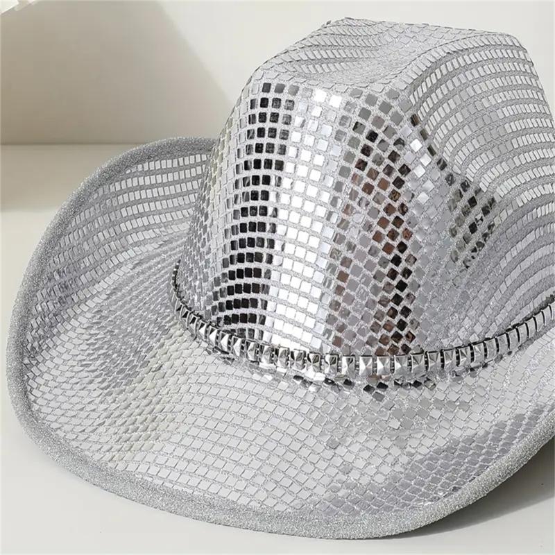 Shimmering Sequined Western Hat for Daily Wear and Themed Parties Comfortable Wear Costume Props Hat for Night Club