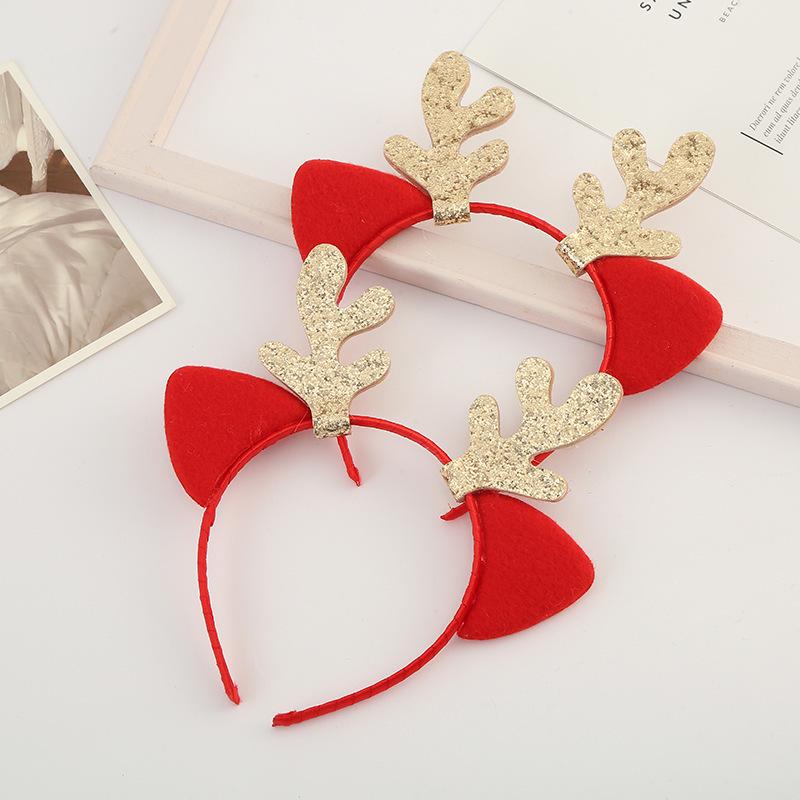 Golden Sequin Reindeer Antler Headband - Cute Christmas Hair Accessory for Girls