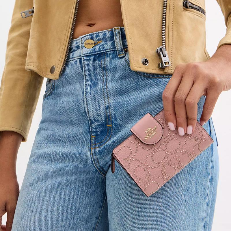 COACH Refined Pebbled Leather Wallet Womens Pink