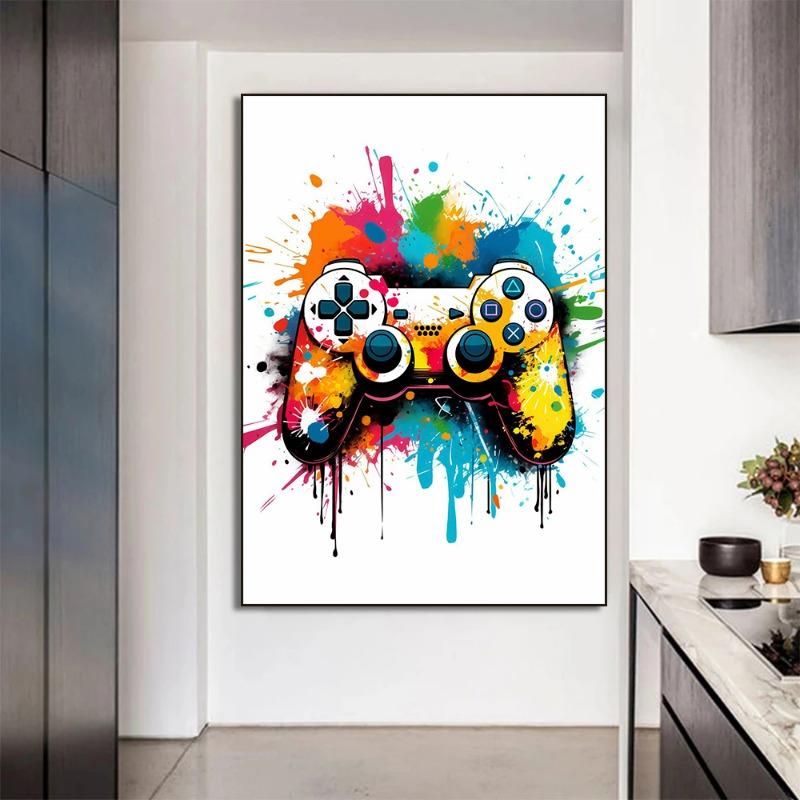 Colorful Game Controller Headphones Canvas Painting Graffiti Gaming Poster Print Picture for Gamer Bedroom Wall Art Home Decor