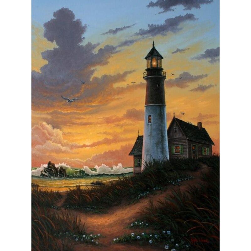 New 5D DIY Diamond Painting Lighthouse Diamond Embroidery Sea View Cross Stitch Full Round Drill Crafts Home Decor Gift