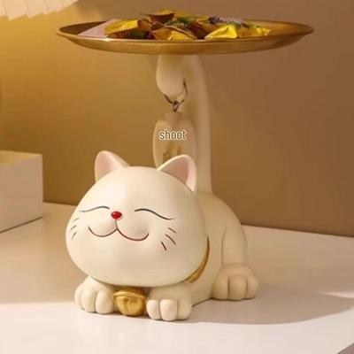 Katze mit Ringelschwanz Luxus Tablett: Schlüsselhalter, Schreibtisch-Sparschwein, Snackteller, Heimdekoration.