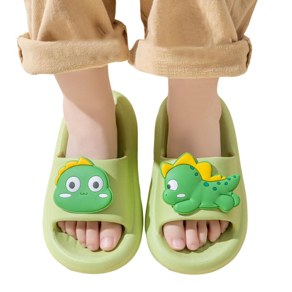 Boys Girls Slippers Summer Comfortable Cartoon Dinosaur Open Toe Non- Shoes Toddler Soft Shower Flip Flops,Green,3.5-4 Years