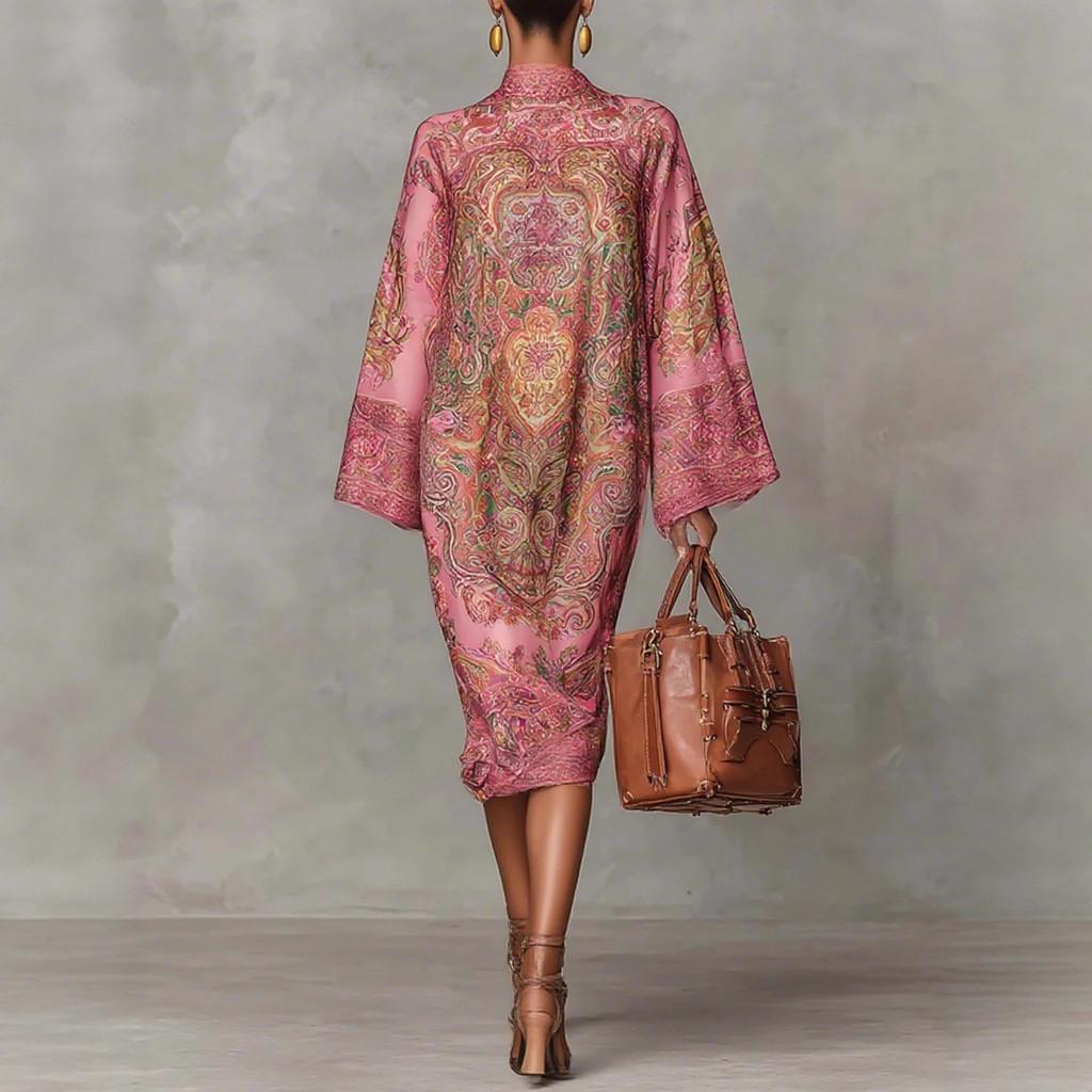 Vintage Style Milk Silk Printed A Line Dress For Casual Summer Wear