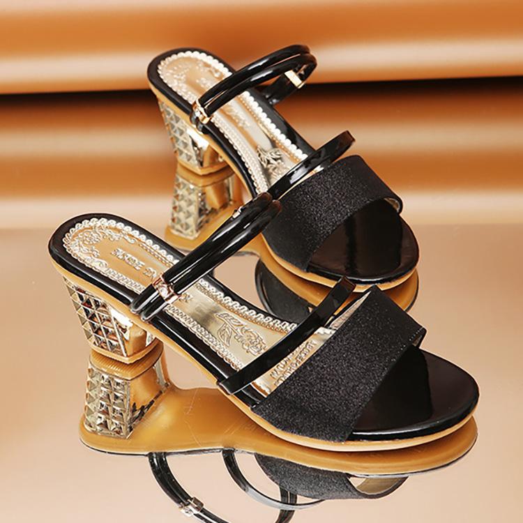 Femei Degetele expuse Toc mediu gros Sandale Casual Sexy Plus Size Papuci cu gură de pește Pantofi unici 35-41