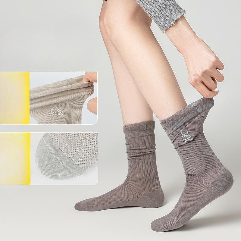 Summer Mesh Breathable High-top Socks for Women, Thin Sweat-absorbing Long Boneless Socks, Lace Long Vertical Casual Socks for Women