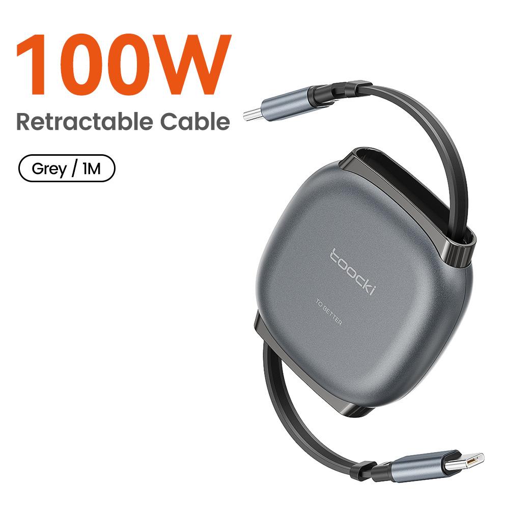 100W Type C To Type C Retractable Cable Fast Chaerger Cable Mini Size 480Mdps Data Cable Mobile Phone Cable Accessories серый