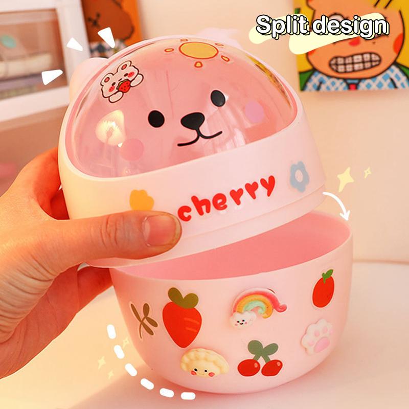 Niedlicher Kreativer Heim-Desktop mit Deckel Mülleimer Klein Mini Kawaii Schlafzimmer Schreibtisch Aufbewahrungsbox Stifthalter Gib einen Aufkleber