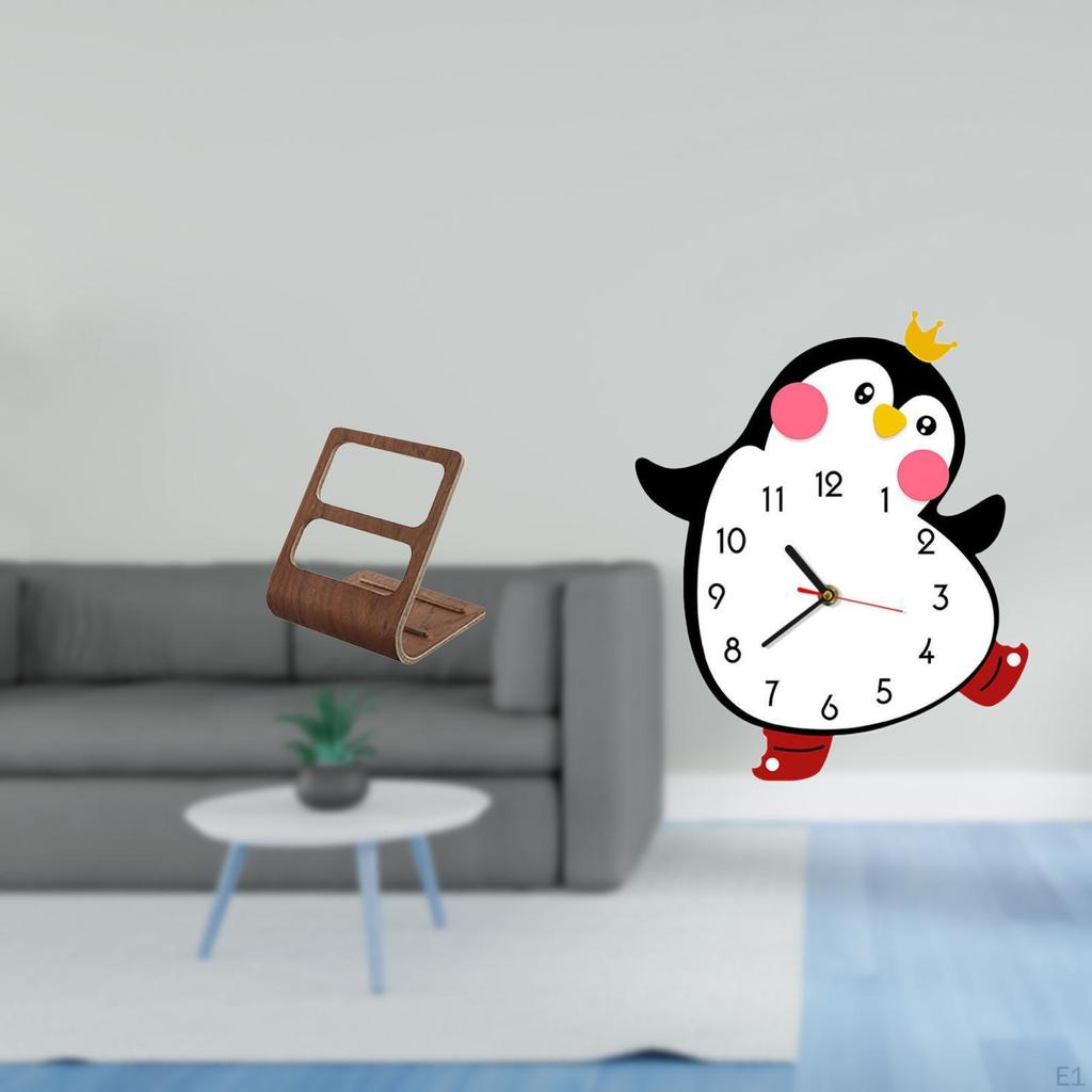 Multifunctional Desktop Storage Box with Cartoon Wooden Wall Clock Battery Powered Organizer for