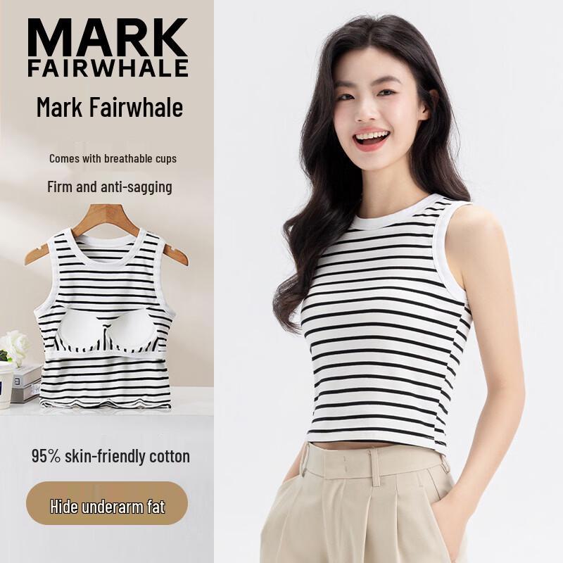 MARK FAIRWHALE Women s Striped Sleeveless Vest with Built-in Bra XL