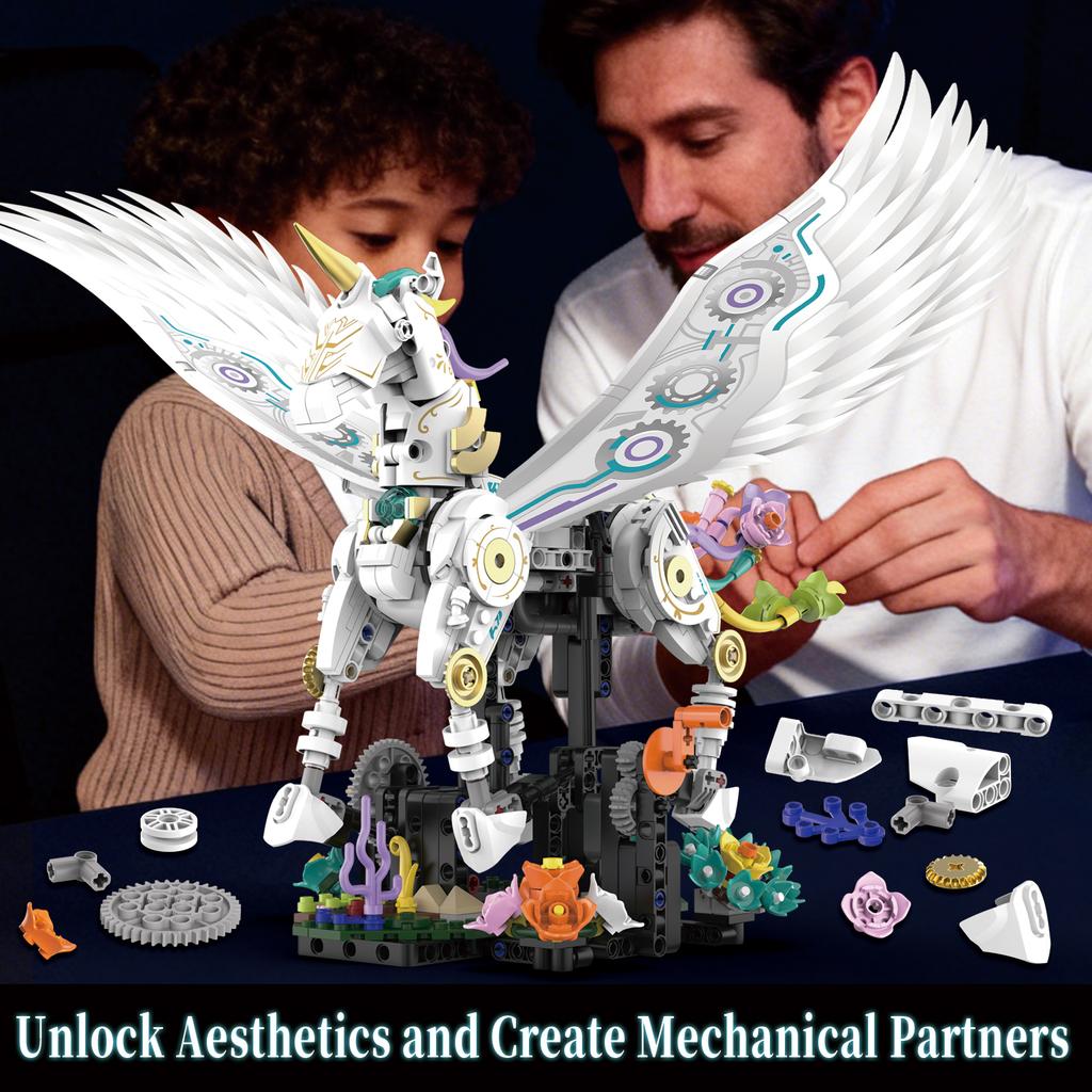 817 Pcs Mechanical Unicorn Animal Model Assembly Toy Home Creative Ornament Building Blocks Adult Christmas Birthday Gift