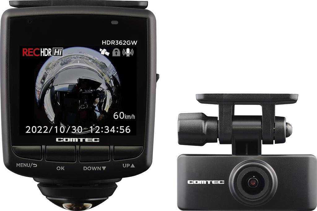 COMTEC Car Drive Recorder LCD 360 Degree Omnidirectional Rear Camera HDR362GW Vision Alarm Function Made in Japan 3 Year Warranty Continuous Recording