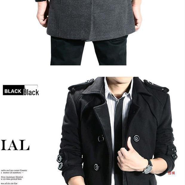Korean Style Men's Slim Fit Wool Trench Coat - Autumn/Winter Mid-Length Cape Outerwear
