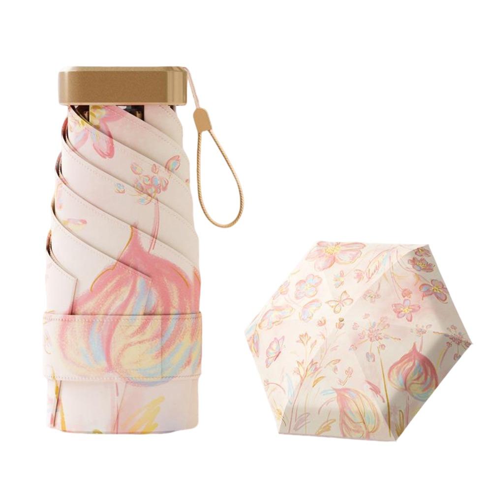 6 Ribs Design Sunscreen Umbrella Floral Pattern Rain Umbrella Portable Sunshade Umbrella Outdoor