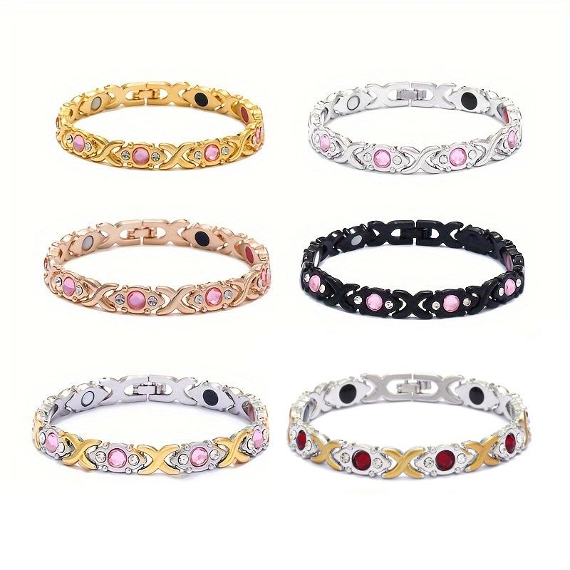Ladies Detachable Energy Magnetic Bracelet Eco Friendly Rhinestone Adjustable Bangle