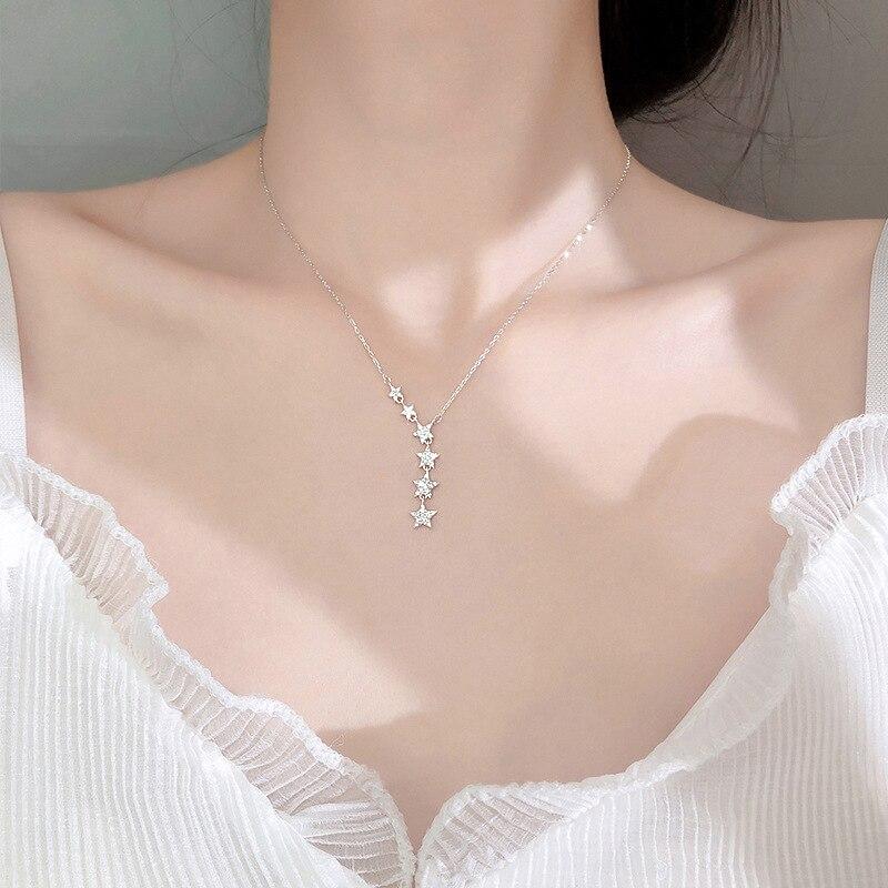 925 Sterling Silver Charming Star Pendant Necklace With Dazzling Cubic Zirconia Jewelry For Women Girls Gifts S -N456