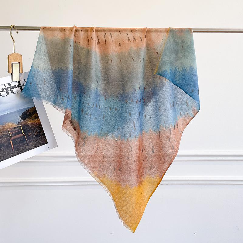 Temperament 100% cashmere-dyed silk scarf, handmade trimmed tassel square scarf, commuting simple cashmere silk scarf, light luxury accessories 66