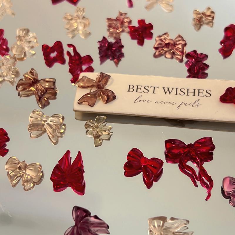50 Pcs Mix Colorful Cute Bow Ribbon Resin Nail Art Decorations 3D Butterfly Nail Charm Jewelry Diy Accessories Manicure