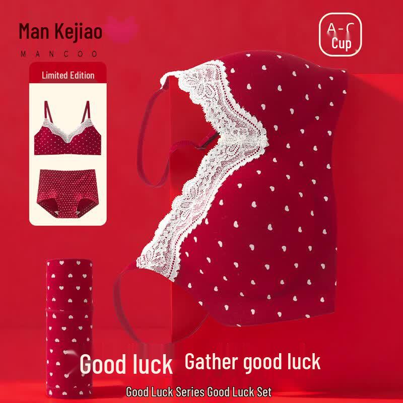 Women s Red Lucky Lace Push-Up Bra Set XL (ABC Cup)