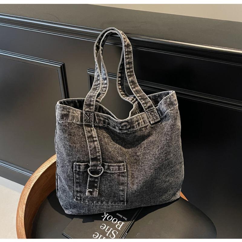 Retro Denim Bag Women's Large-capacity Shoulder Portable Shopping Bag Niche Literary and Leisure Versatile Tote Bag