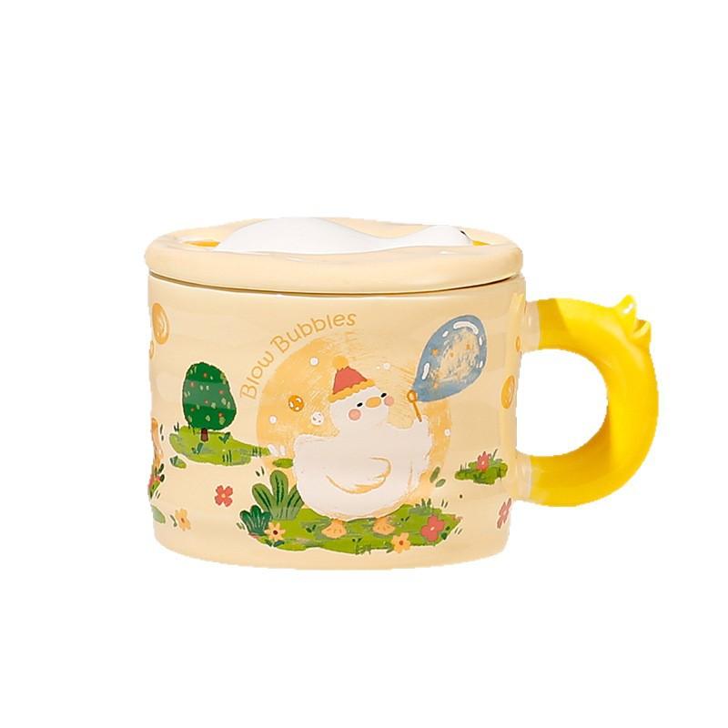 Cute Fun Duck Water Cup Ceramic Lid Cute Mug Office Coffee Cup Girls Student Children Cup