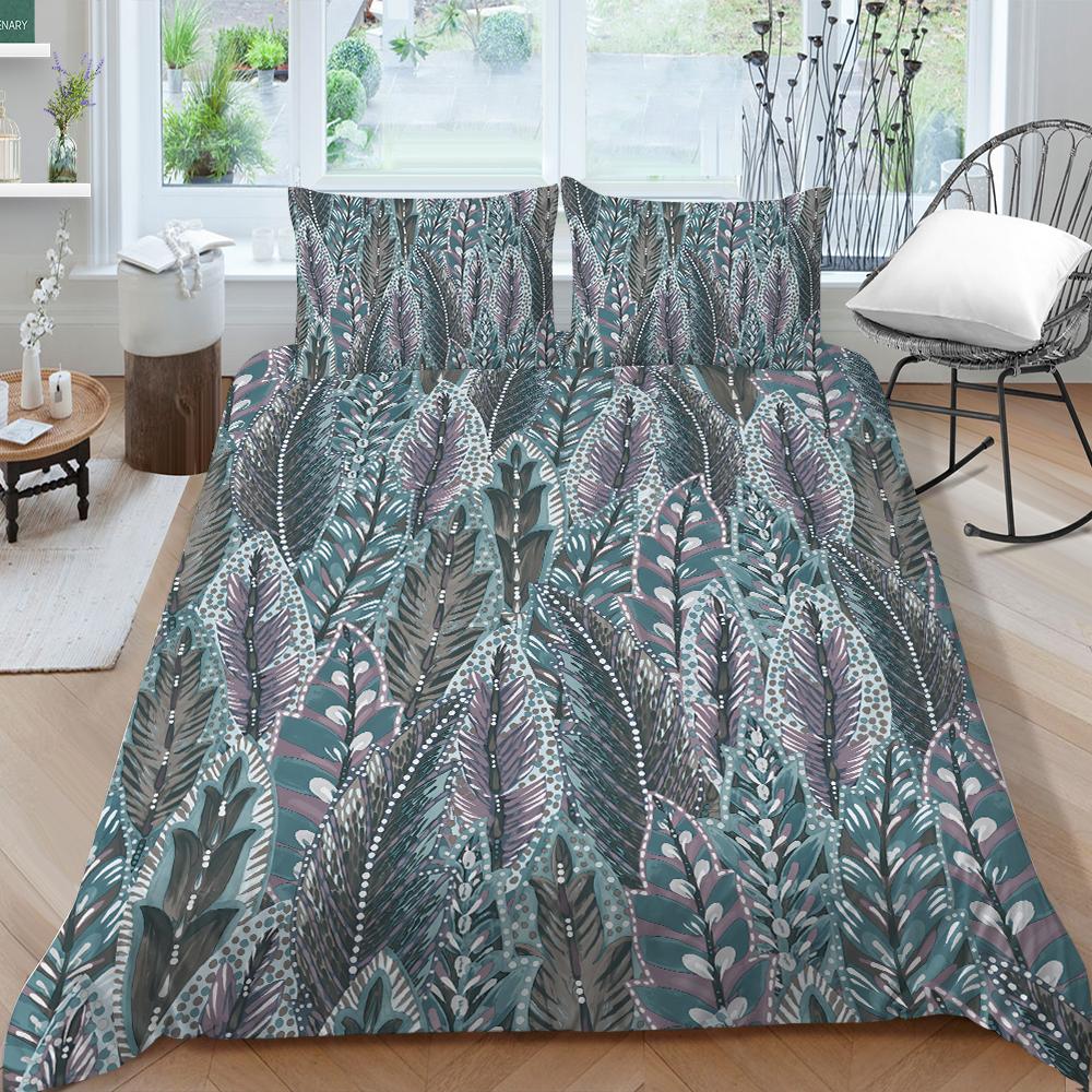 Rodinné povlečení Jednolůžko Jednolůžko v plné velikosti Rostlinný tisk Série Povlečení Vzor listů Povlak na polštář a povlak na přikrývku Pratelná domácí dekorace
