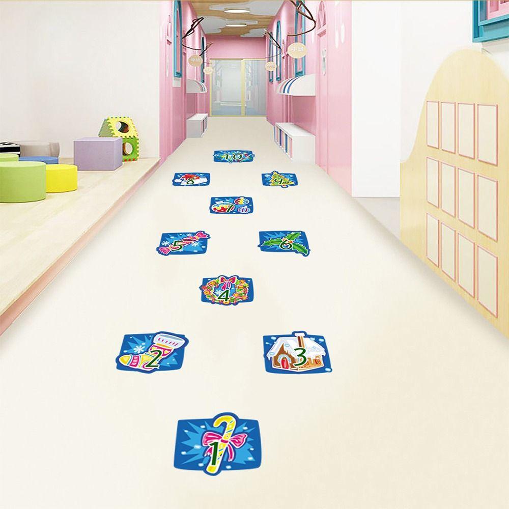 Self-adhesive Hopscotch Game Floor Stickers Multicolor Wall Art Cartoon Number Grids  Nursery