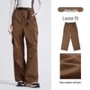 Camel Women's Casual Cotton Straight-Leg Cuffed Cargo Pants