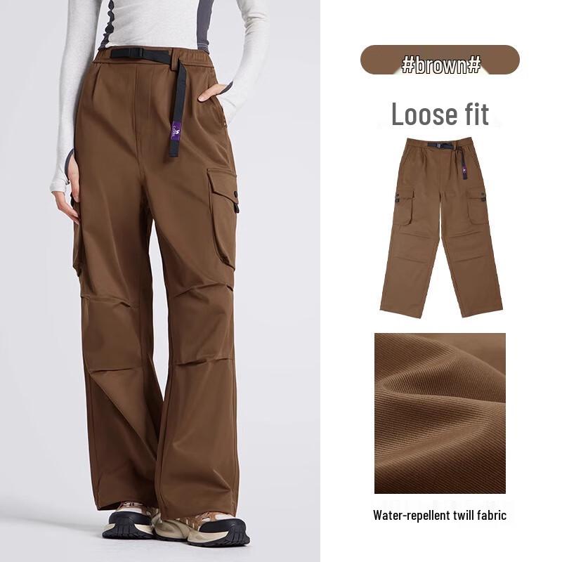 Camel Women's Casual Cotton Straight-Leg Cuffed Cargo Pants