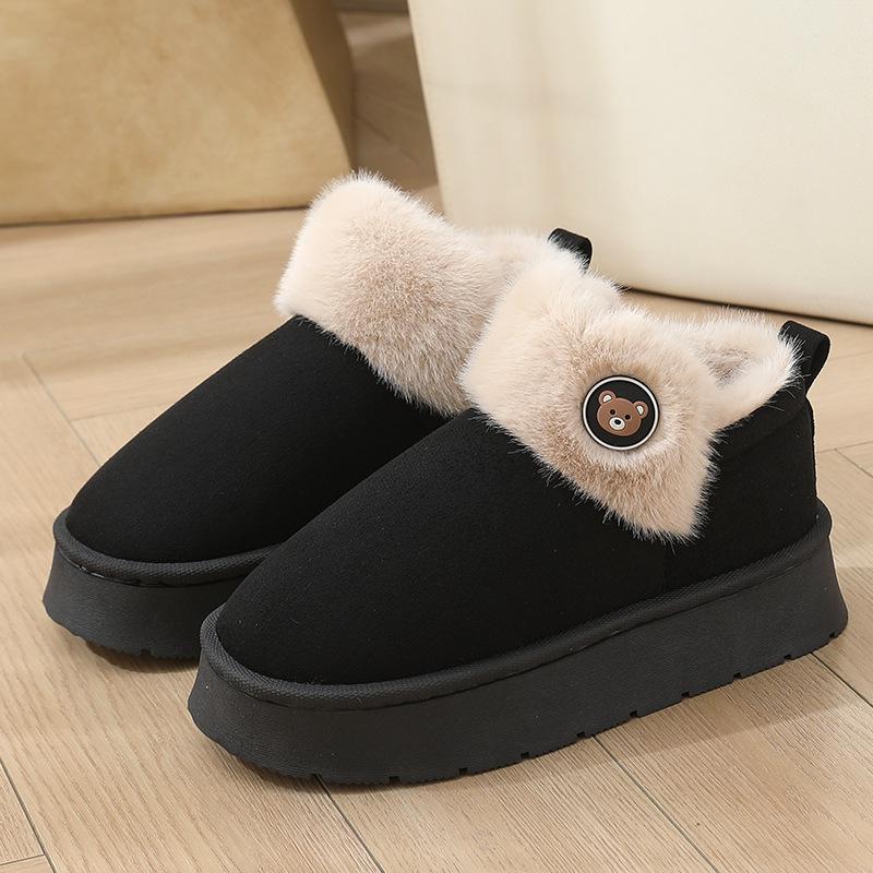 2024 Men's and Women's Cross-Border Winter Cotton Slippers with Heels, Thick Soles, Velvet Lining, Waterproof PU, Outdoor Wear.