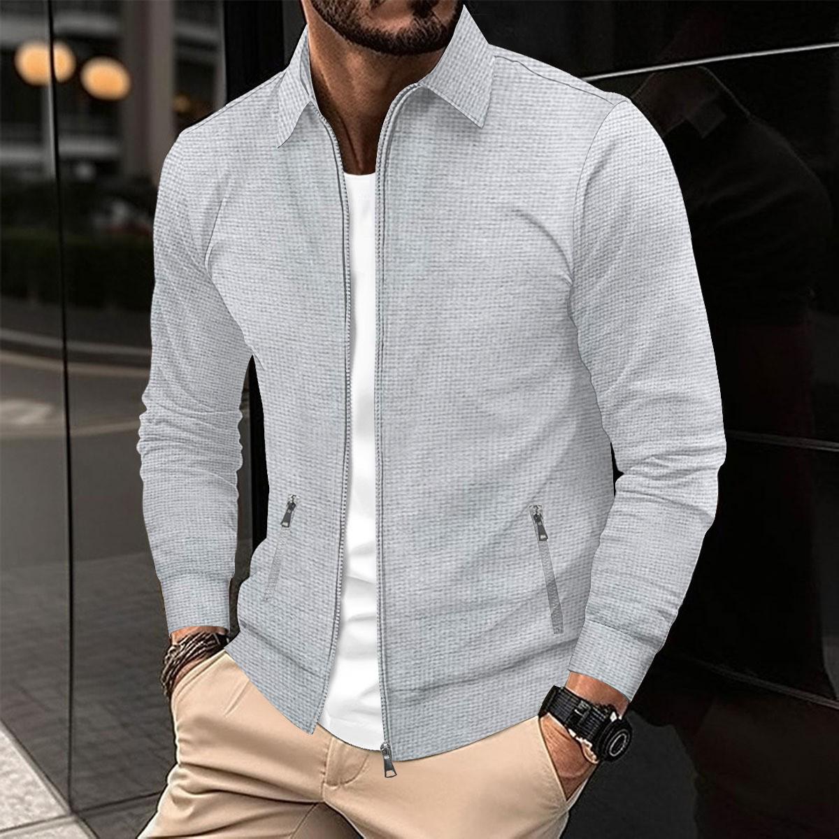 

2026 Men s Waffle Zip Pocket Jacket - Spring/Autumn, Turn-Down Collar, Long Sleeve XXXL сірий колір