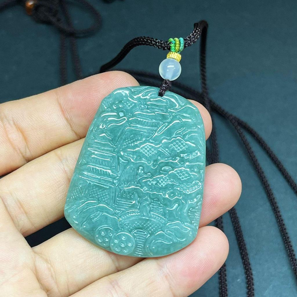 A-Grade Natural Jade Landscape Carving Pendant Ornament - Chinese Style Handicraft
