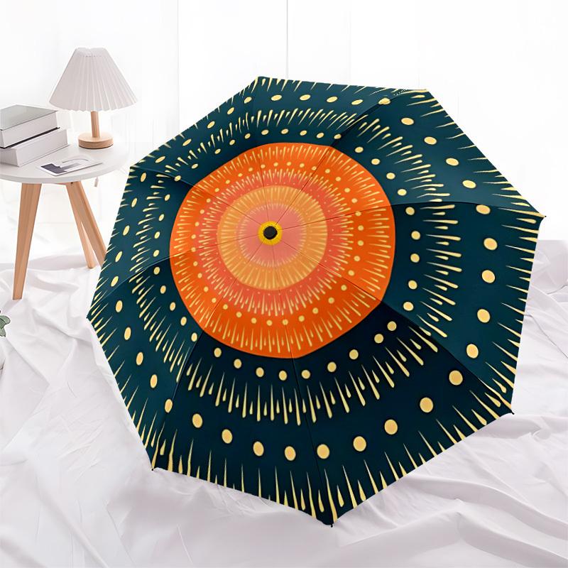 1pc Mandala Sunburst Automatic Open/close Folding Compact Umbrella, 8-Rib Sturdy Canopy, Lightweight Portable, Everyday Use, Gift, Outdoor Umbrella, T