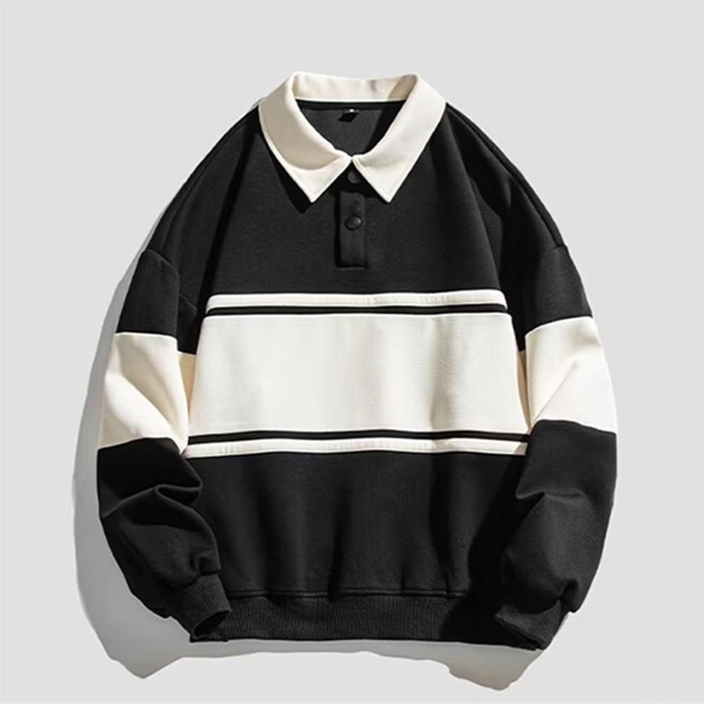

Мужской свитшот в корейском стиле с цветными блоками и полосками, осень 2023 - Модная футболка с длинным рукавом для пар 2X-Large чёрный