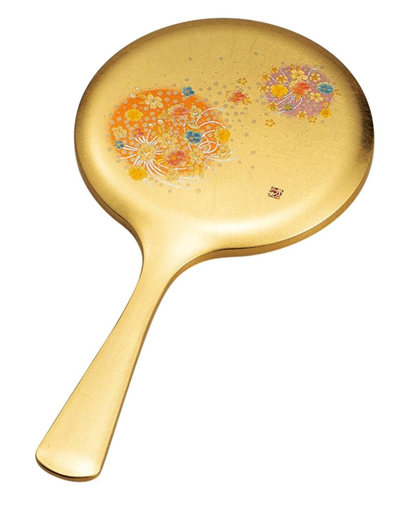 Hand mirror with gold leaf flower circle M12750-8