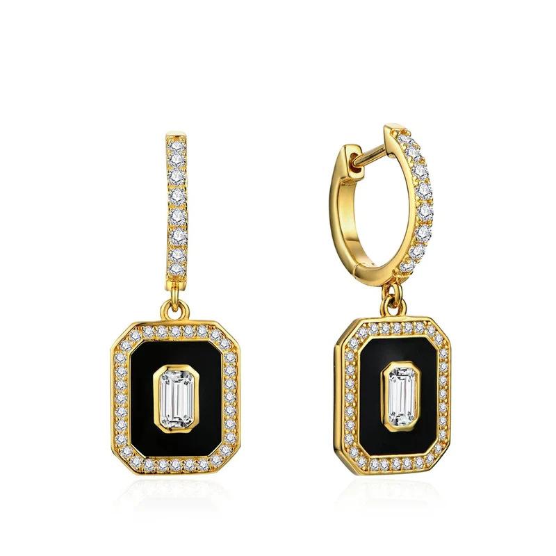 2026 New Palace Style Drip Oil Geometric Design Earrings High-end Elegance Niche Design Sense Elegant Style Zircon Accessories