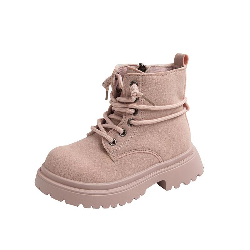 

Kids Suede Ankle Boots Girls Lace Up Zip Shoes Autumn Child Boy Non-slip Thick Sole Big Round Toes Booties 26-36 26 розовый