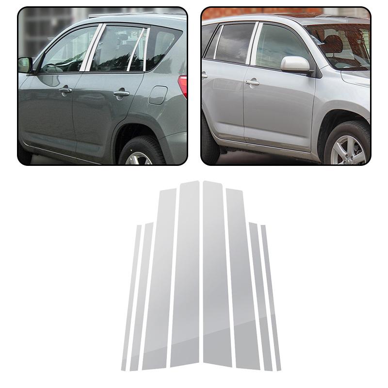 8Pcs Window Decoration Side Door Frame Cover Silvery Center Pillar Sticker for Toyota RAV4 XA30 2006-2012