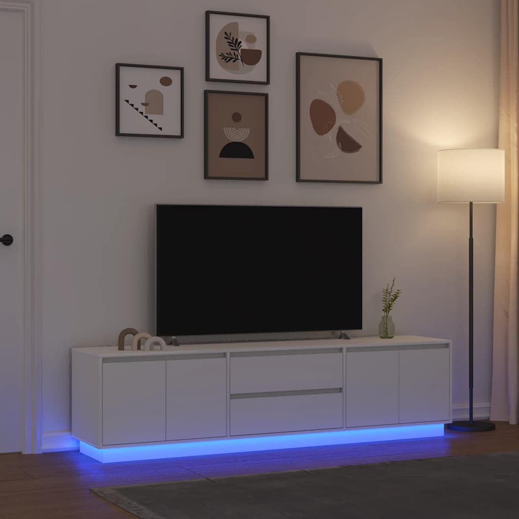 TV Stand with LED Lights White 193.5x41x50 Cm