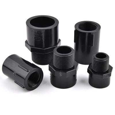 Raccord direct en PVC noir, filetage mâle/femelle 1/2", 3/4", 1" vers raccords droits pour tuyaux d'arrosage de jardin 20/25/32 mm